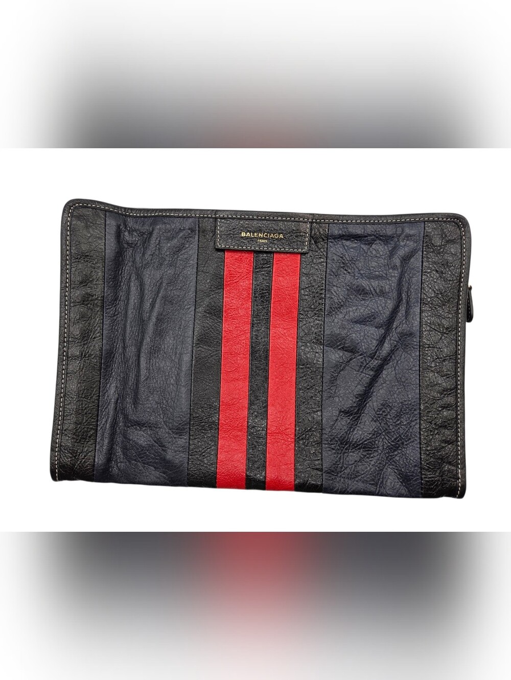 Balenciaga Black Striped Leather Pouch